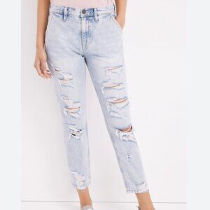 KanCan Nonstretch‎ High Rise Ripped Boyfriend Jeans Thrashed Light Wash Denim 32